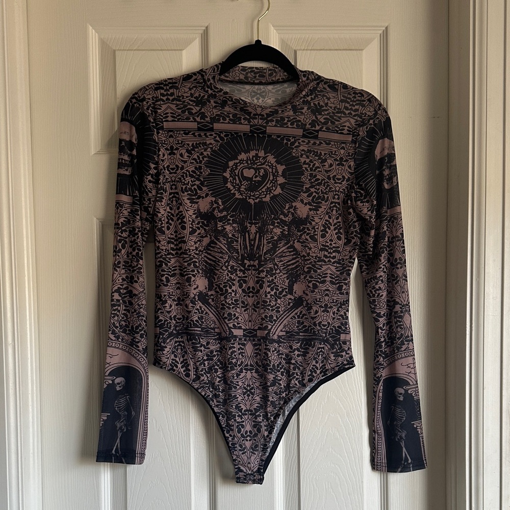 Skull Long Sleeve Mesh Bodysuit